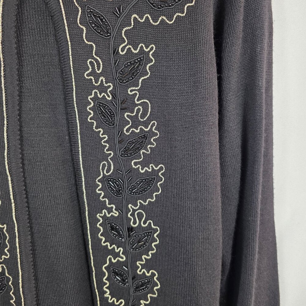 Alfred Dunner Black Wool Blend Cardigan Sweater & Shell Size Medium Embellished - Picture 6 of 13